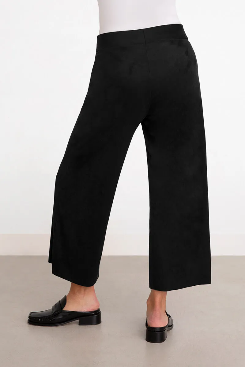 Faux Suede Wide Leg Ankle Pant | Black