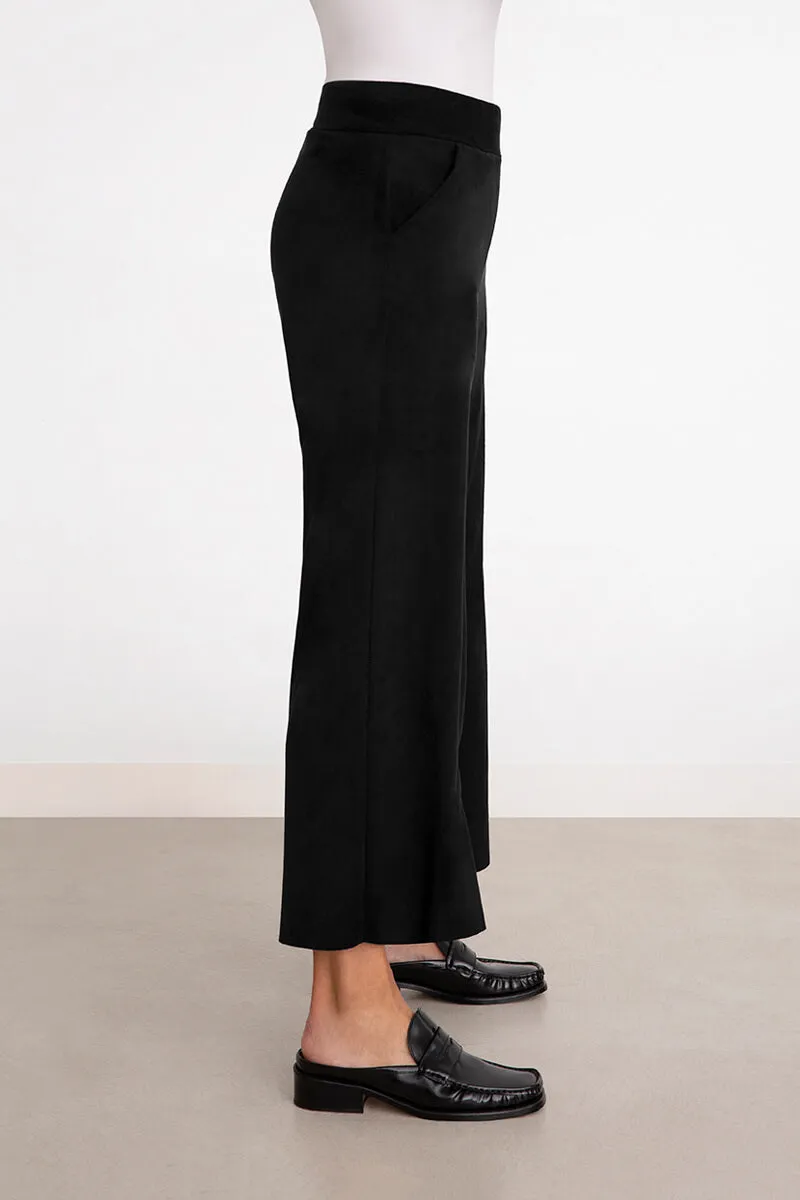 Faux Suede Wide Leg Ankle Pant | Black