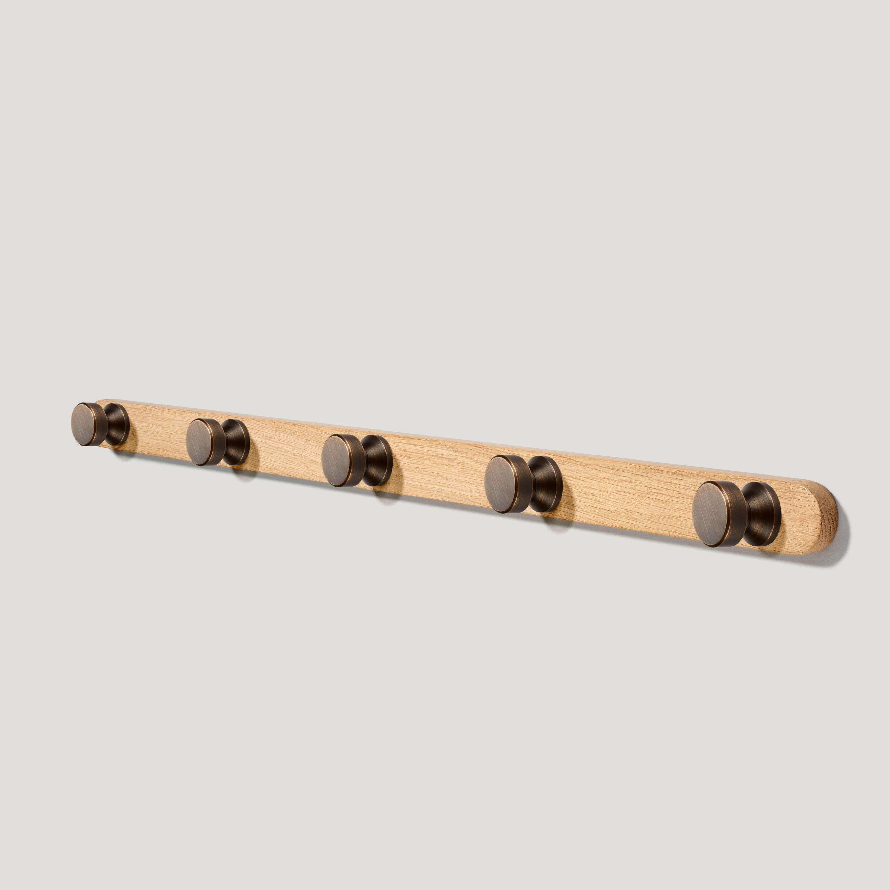 FELIX Wooden Wall Mounted Coat Rack - Oak / Antique Brass