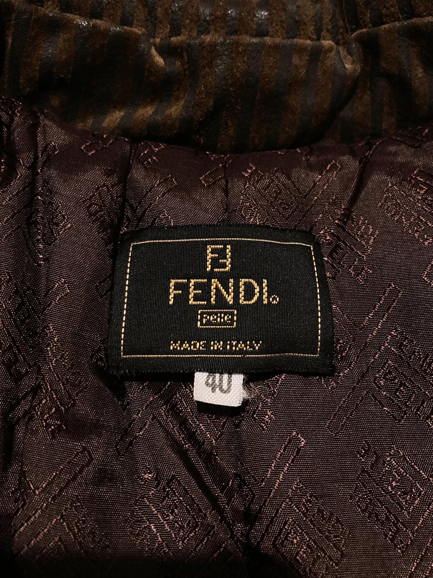 Fendi Pelle 1990s striped brown suede leather padded coat - size 40