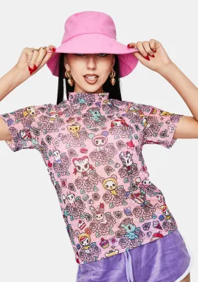 Flowery Friends Short Sleeve Mock Turtleneck