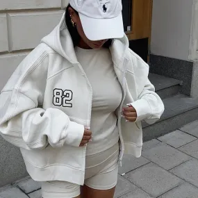 Flytonn-Fall new women's short jacket Hoodie White Hip hop Embroidery sport coat Long sleeve hoodie Harajuku women's casual streetwear