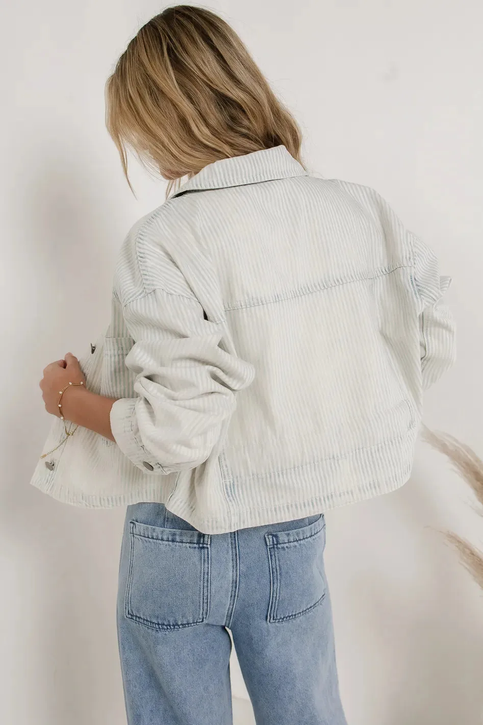 Frances Cropped Striped Denim Jacket