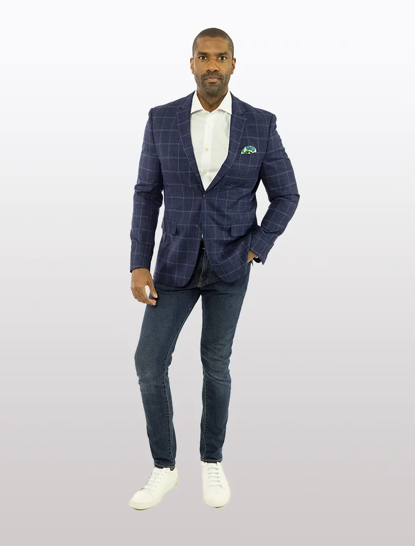 FUBU Navy with Blue Windowpane Slim Fit Sport Jacket