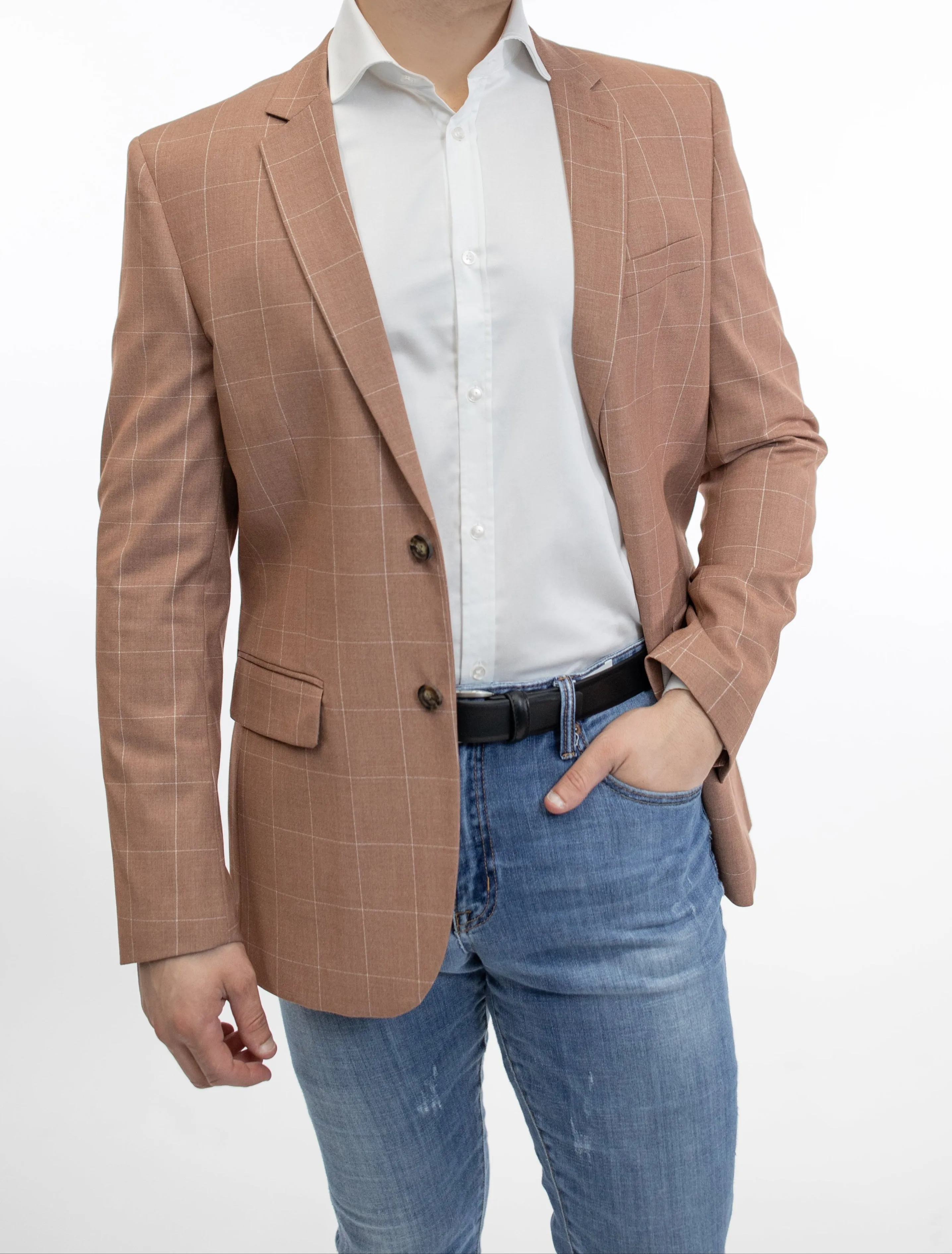 FUBU Slim Fit Light Brown Windowpane Sport Jacket