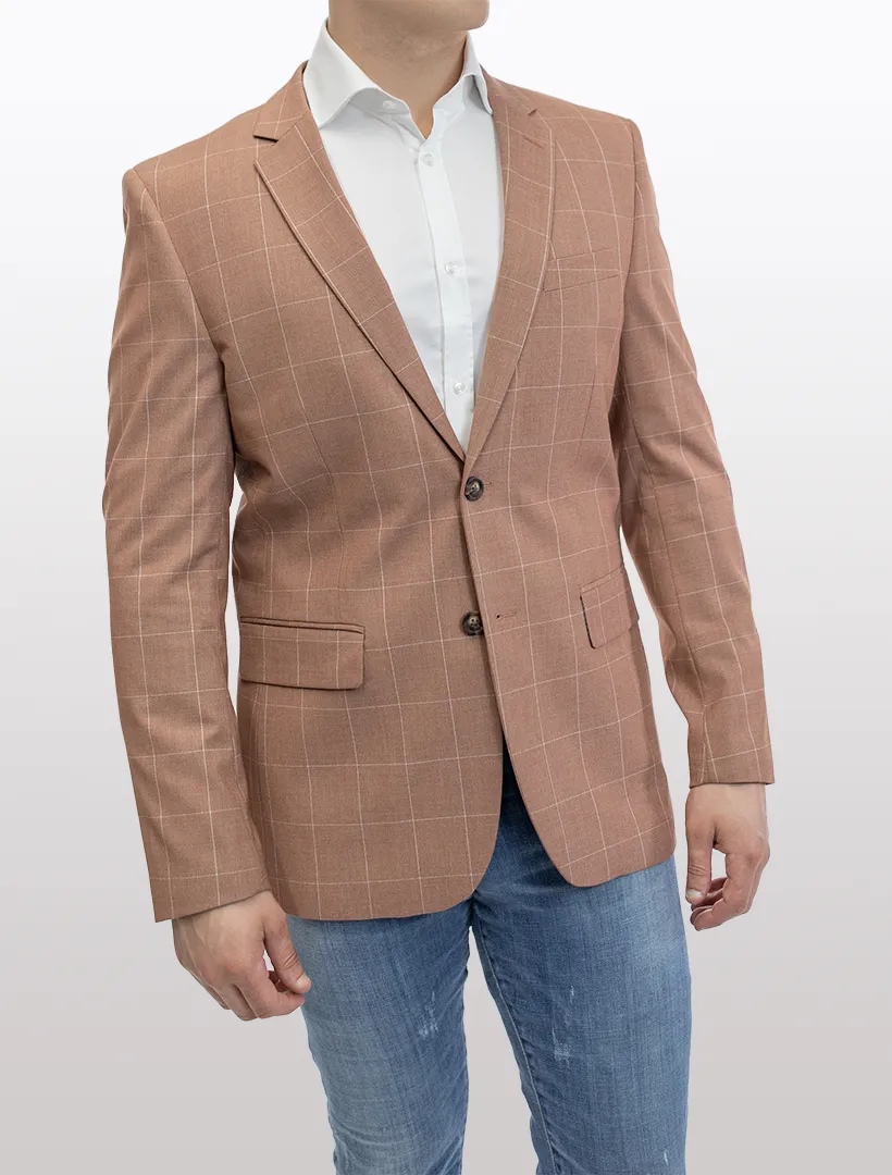 FUBU Slim Fit Light Brown Windowpane Sport Jacket