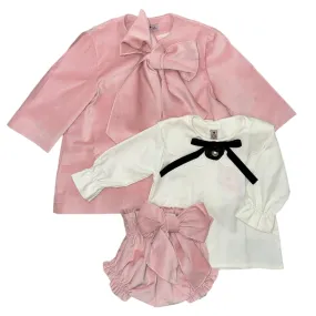 Girls Pink Velvet Coat 3 Piece Set