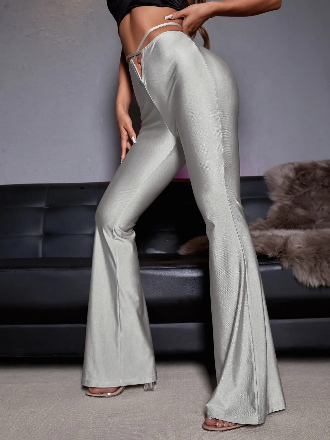 Glamorous Plain Criss Cross High Waist Long Women Pants