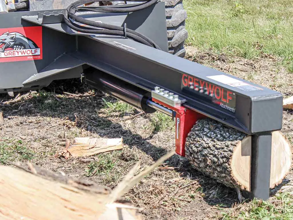 GREYWOLF 24 ton, inverted log splitter with skid steer mount