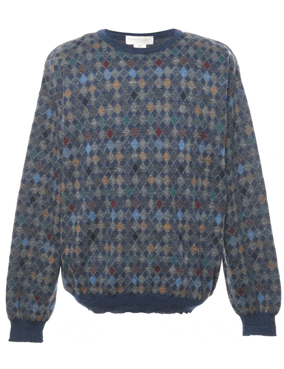 Harlequin Pattern Wool Jumper - XL