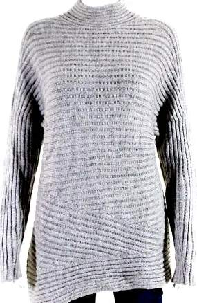 Helmut Lang Gray Alpaca Ribbed Turtleneck Tunic Sweater