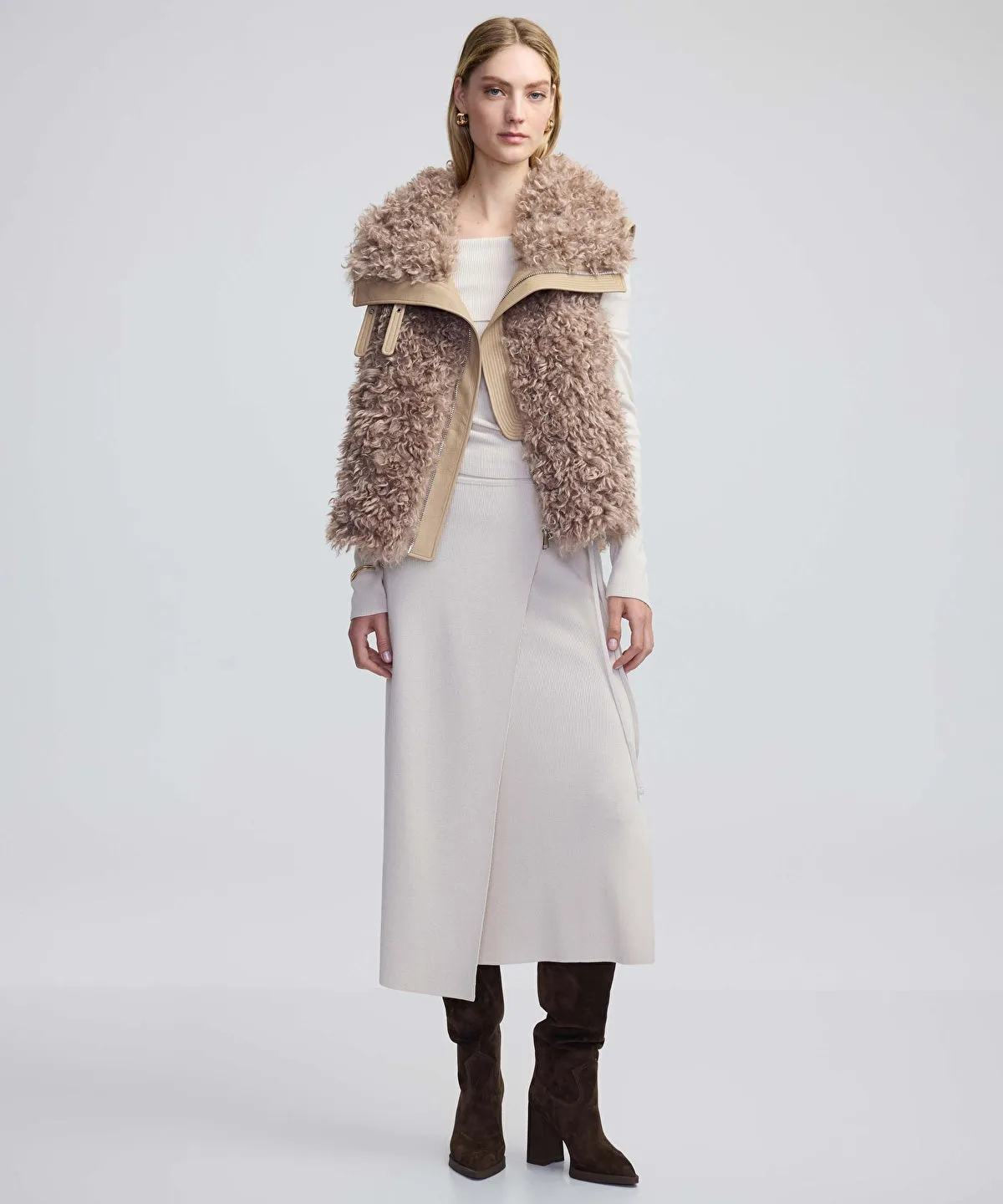 Ipekyol Wide Collar Shearling Vest Mink