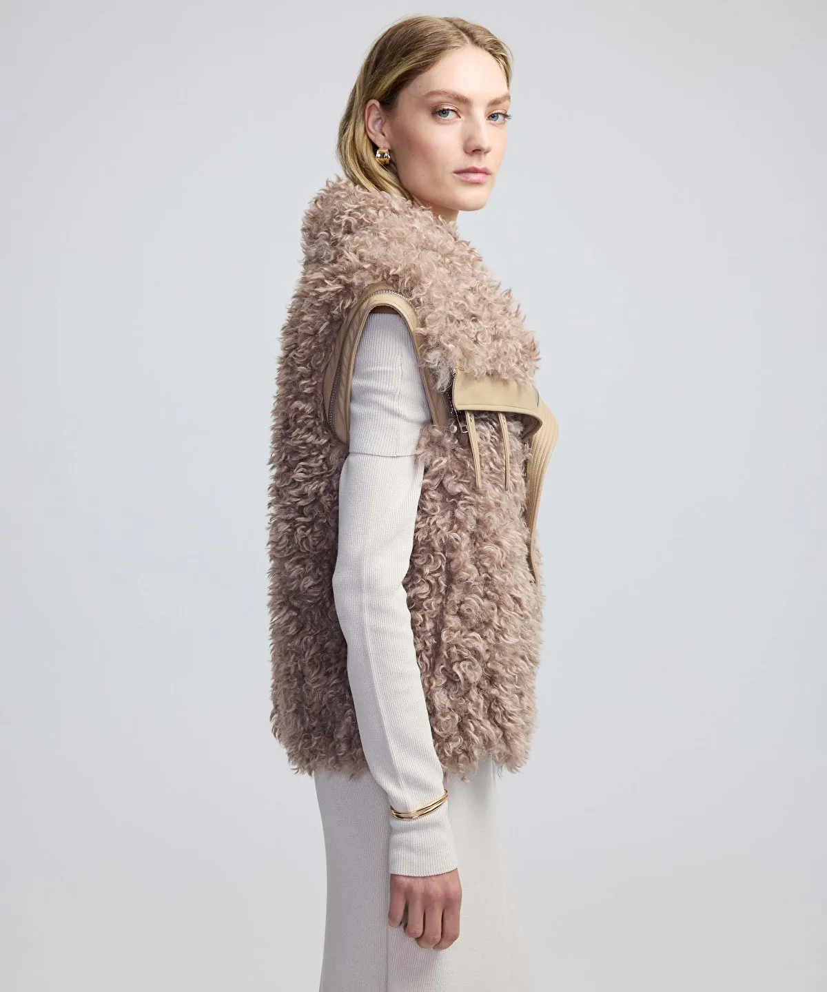 Ipekyol Wide Collar Shearling Vest Mink