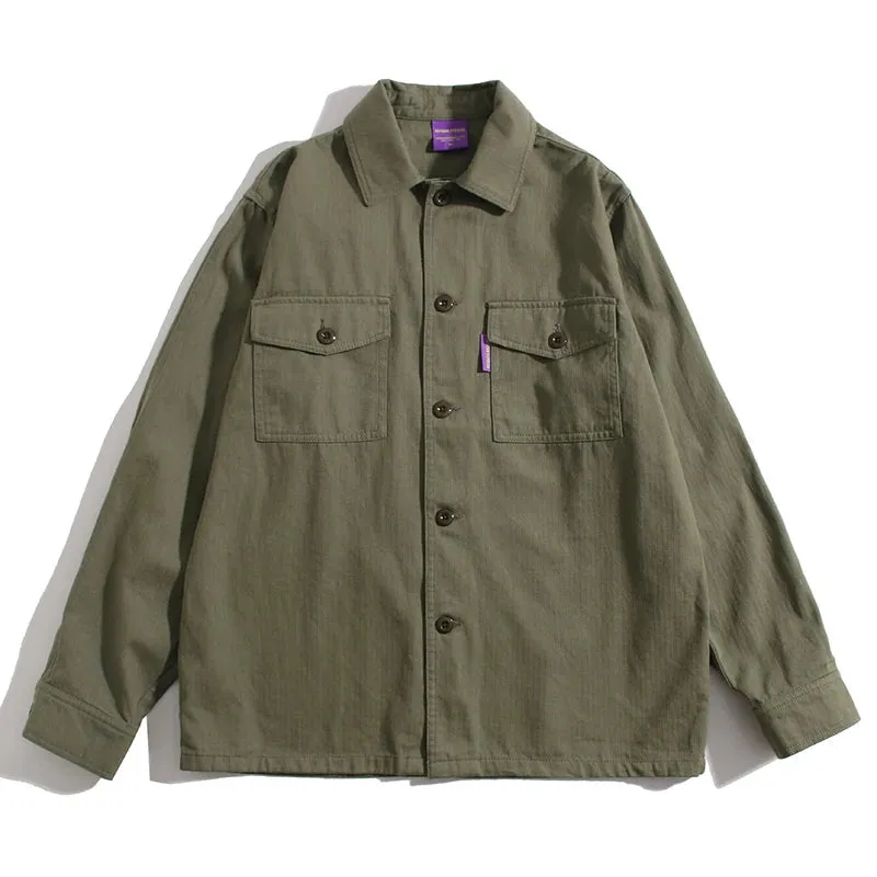 Japanese Streetwear Long Sleeve Shirt Men Casual Cargo Coat