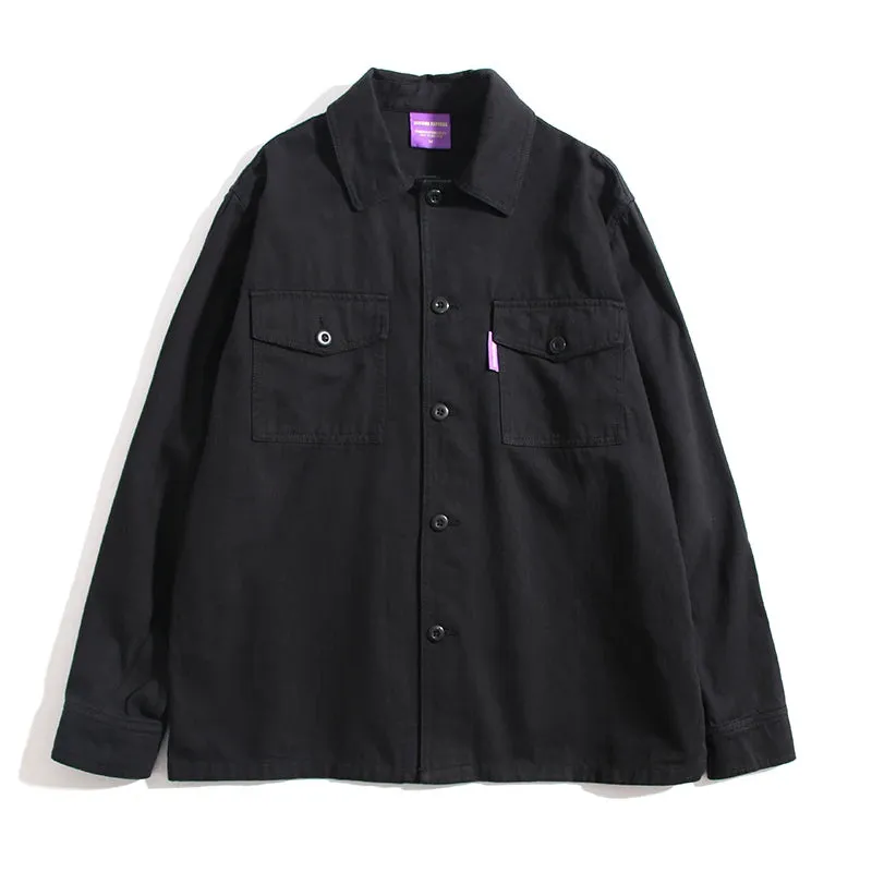 Japanese Streetwear Long Sleeve Shirt Men Casual Cargo Coat