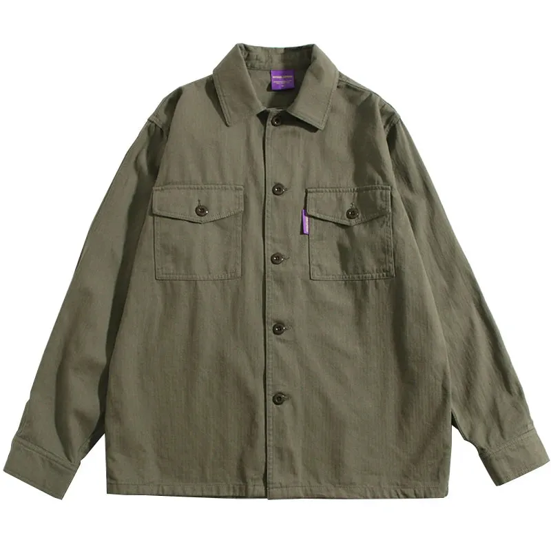 Japanese Streetwear Long Sleeve Shirt Men Casual Cargo Coat