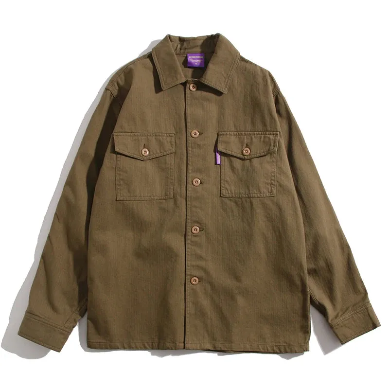 Japanese Streetwear Long Sleeve Shirt Men Casual Cargo Coat