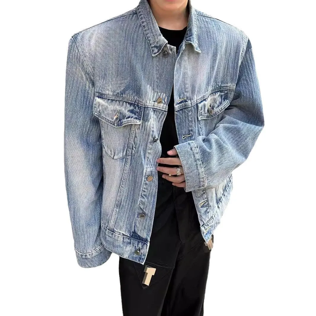 Jinquedai 90s streetwear New American Washed Heavy Industry Distressed High-Grade Pu Shuai Denim Coat Men's and Women's Loose Denim Jacket