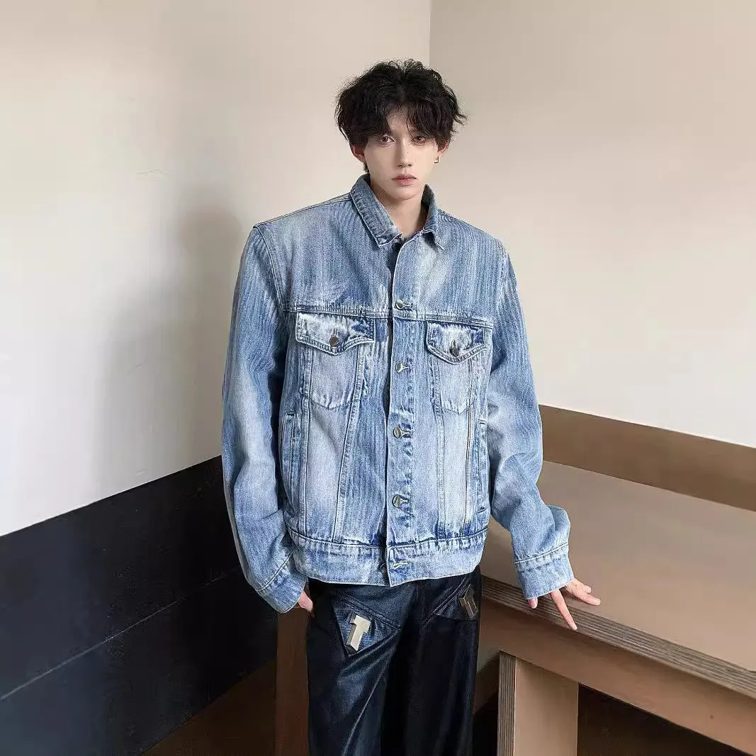 Jinquedai 90s streetwear New American Washed Heavy Industry Distressed High-Grade Pu Shuai Denim Coat Men's and Women's Loose Denim Jacket