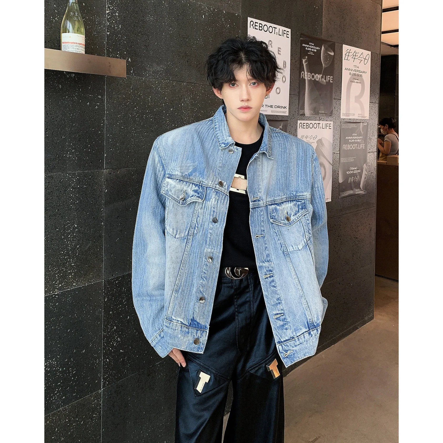 Jinquedai 90s streetwear New American Washed Heavy Industry Distressed High-Grade Pu Shuai Denim Coat Men's and Women's Loose Denim Jacket