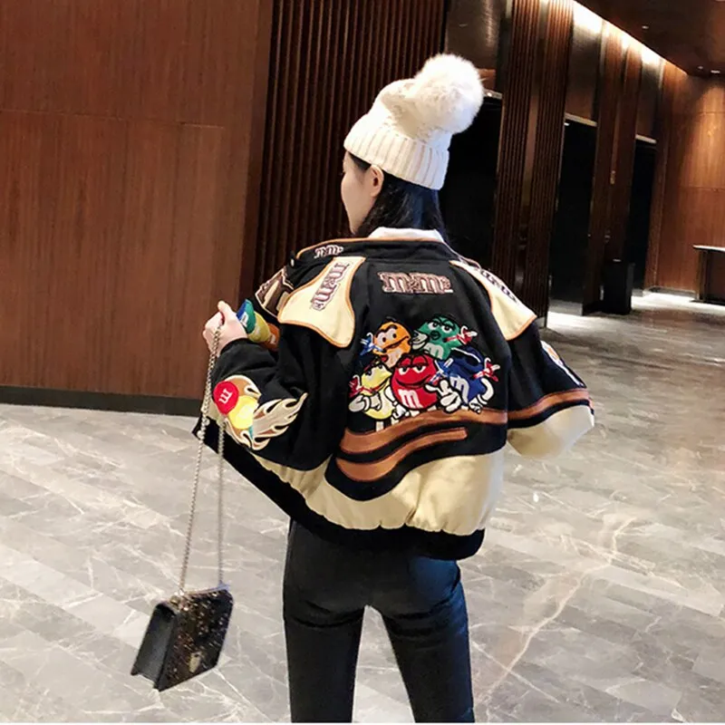 Joskaa JESSIC Embroidery Harajuku Patch Plus Size Coat 2024 Winter Warm Women Jackets Hip Hop Autumn Long Sleeve Female Jacket Outwear