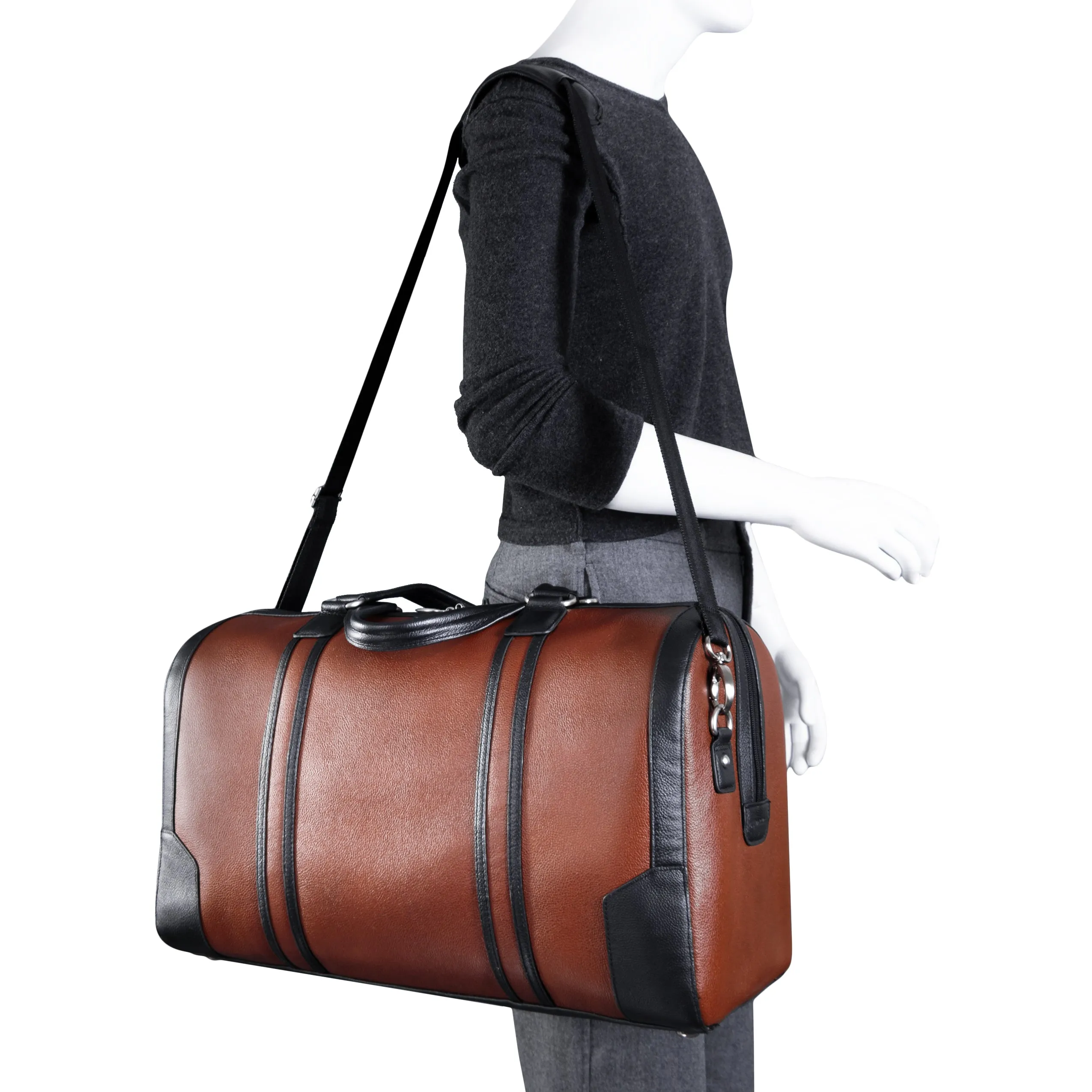 KINZIE | Leather Two-Tone Carry-All Tablet Duffel