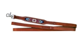 Leather Dog Leash turquoise, pink and purple beaded inlay design