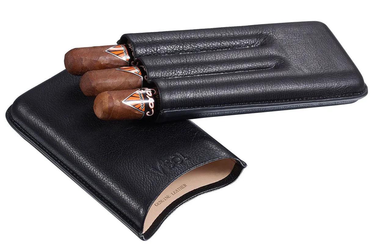 Legend Black Genuine Leather Case - Holds 3 Cigars