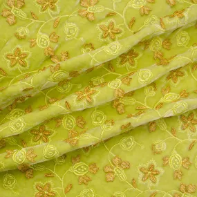 Lime Green Floral Embroidered Velvet