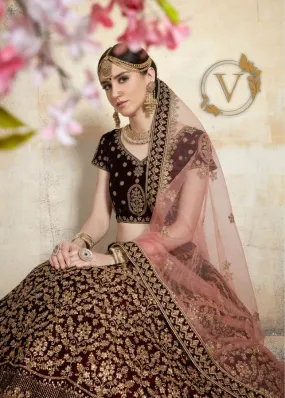 Maroon 4 Embroidered Velvet Lehenga with Dupatta