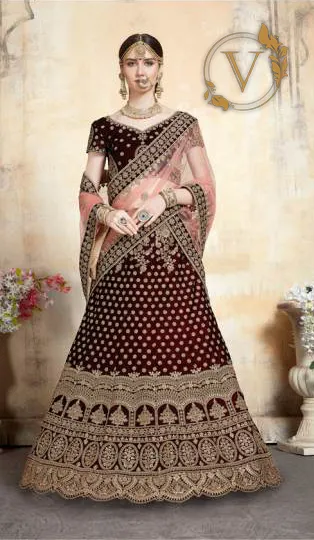 Maroon 6 Embroidered Velvet Lehenga with Dupatta