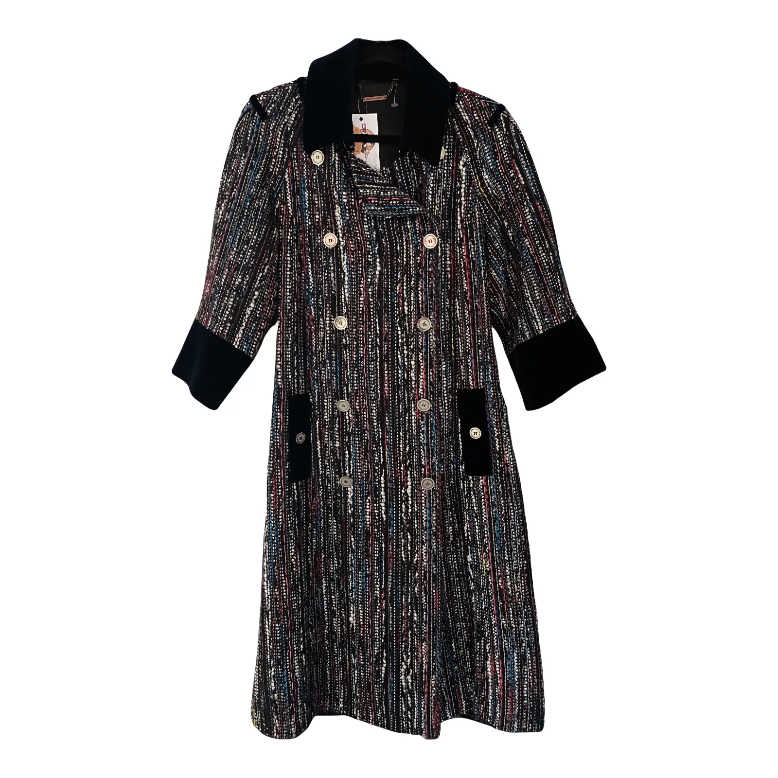 Matthew Williamson Multicolour Boulce Style Coat with Blue Velvet Detail UK 14