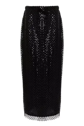 Mauve Black Mesh Sequin Midi Skirt