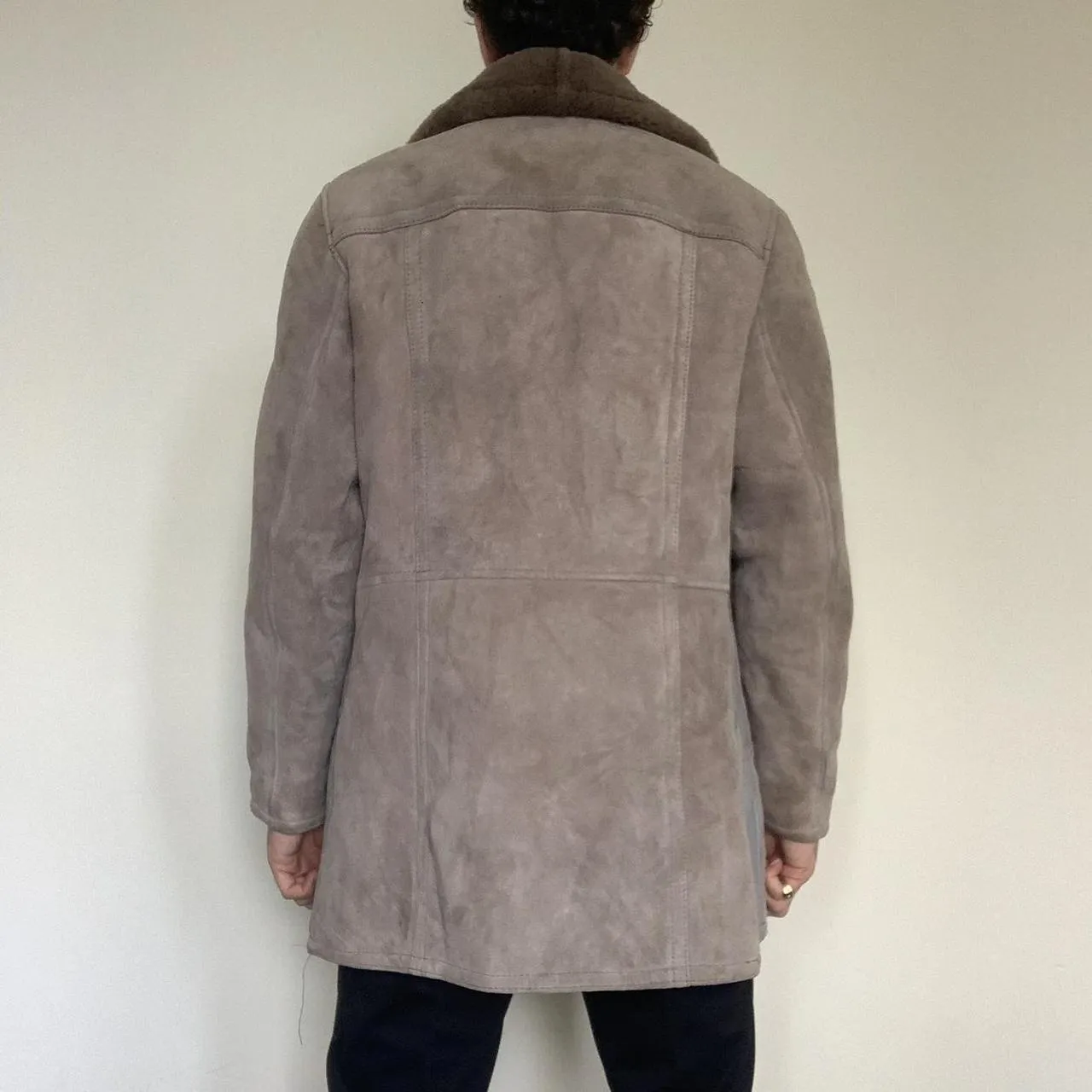 Men's Dove Grey Classic Sheepskin Coat - Large