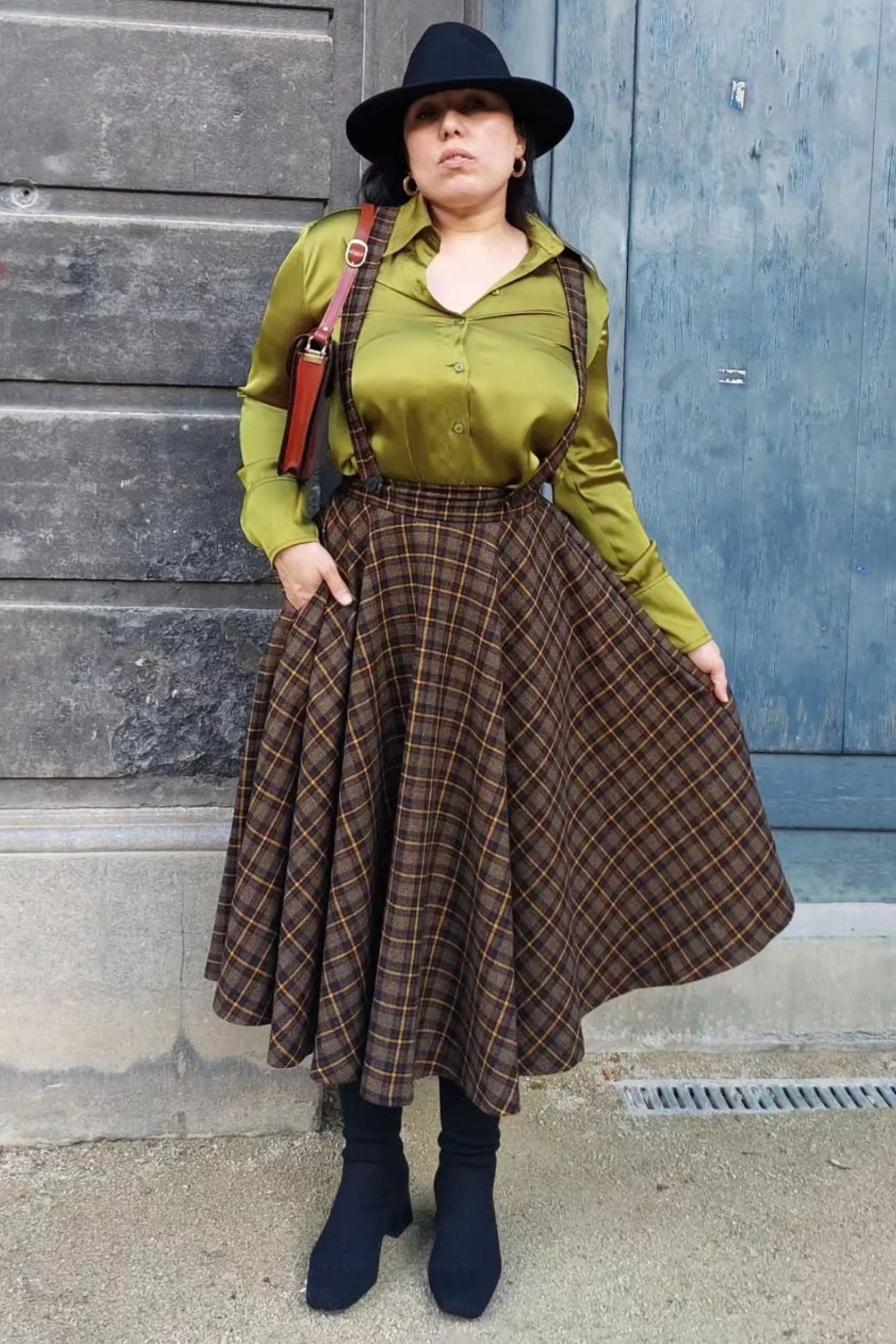 Midi Wool Plaid Circle Skirt For Women 4723