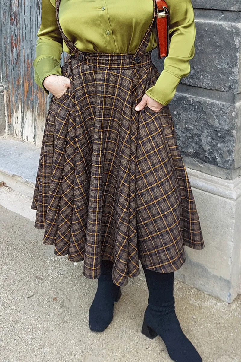 Midi Wool Plaid Circle Skirt For Women 4723