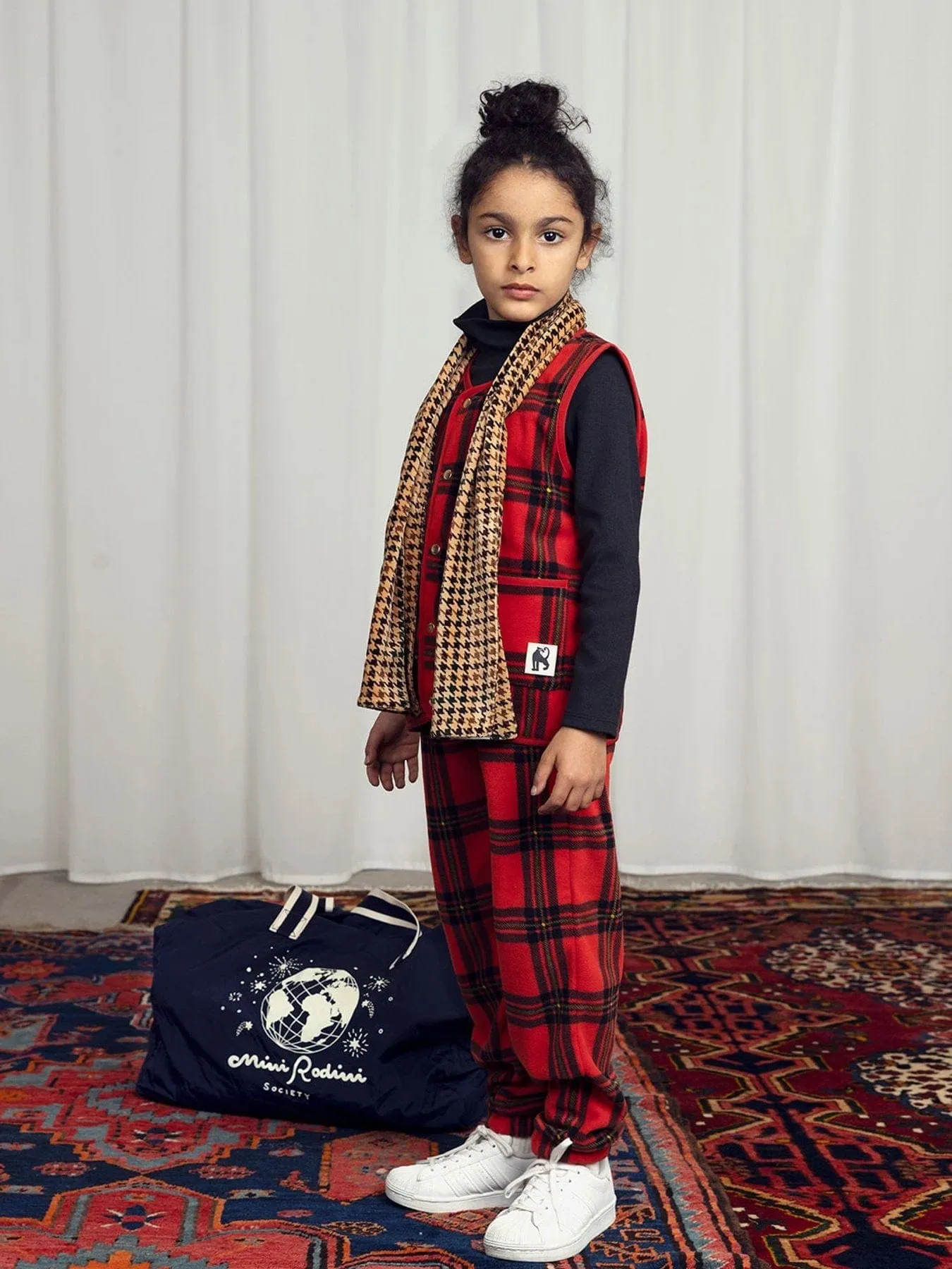 Mini Rodini Kids Check AOP Fleece Joggers in Red