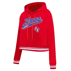 MLB TEXAS RANGERS SCRIPT TAIL WOMEN'S RIB FLC CROPPED PO HOODIE (RED)