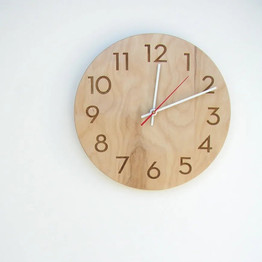 MOD // Modern wood wall clock with engraved numerals