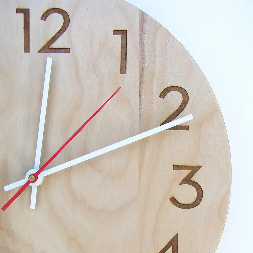 MOD // Modern wood wall clock with engraved numerals