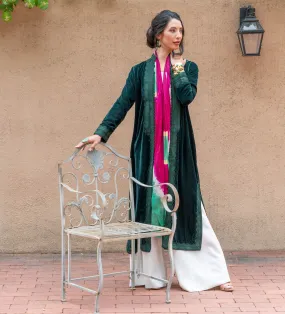 Moroccan Long Velvet Jacket: Deep Green