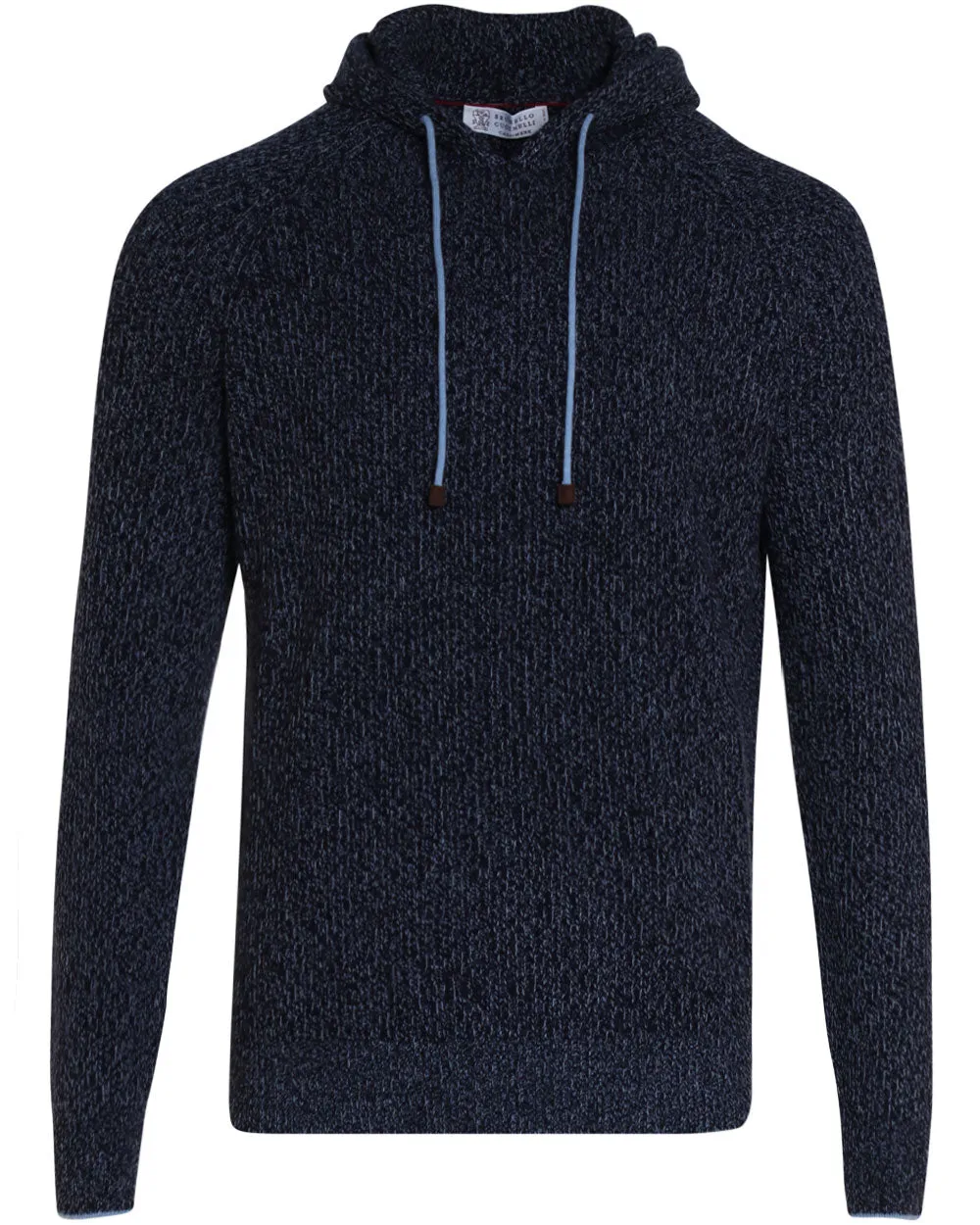 Navy and Light Blue Wool Blend Ribbed Hoodie