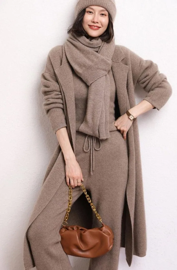 New 100% Cashmere Pure Color Knitted Cardigan Coat