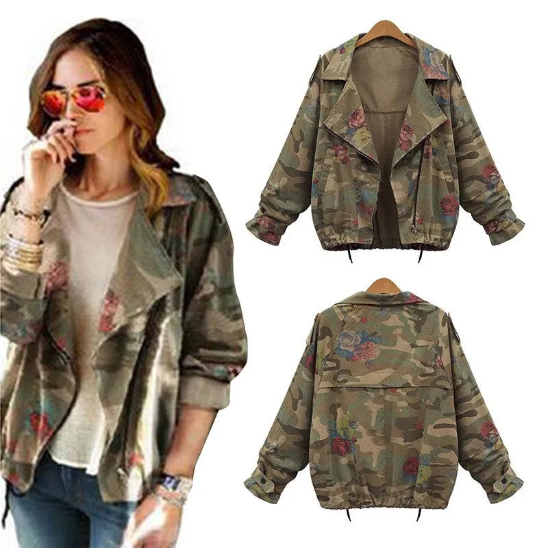 New Women's Camouflage Jackets Coat Zipper Denim Coats Army Green Outerwear