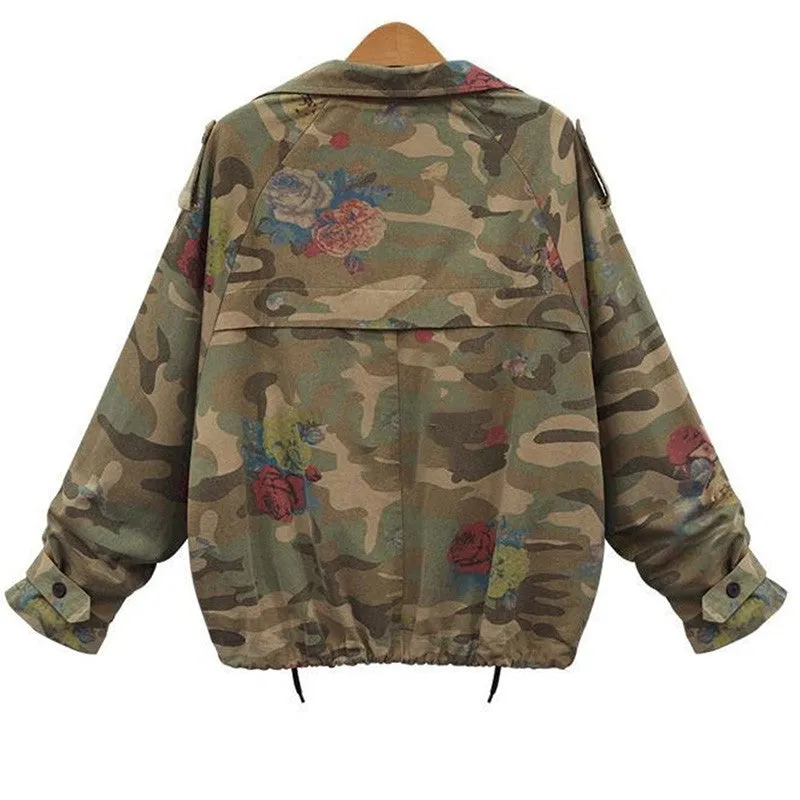 New Women's Camouflage Jackets Coat Zipper Denim Coats Army Green Outerwear