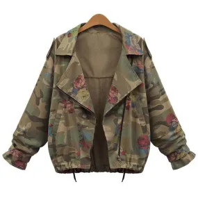 New Women's Camouflage Jackets Coat Zipper Denim Coats Army Green Outerwear