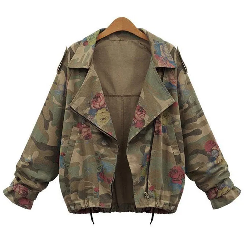 New Women's Camouflage Jackets Coat Zipper Denim Coats Army Green Outerwear