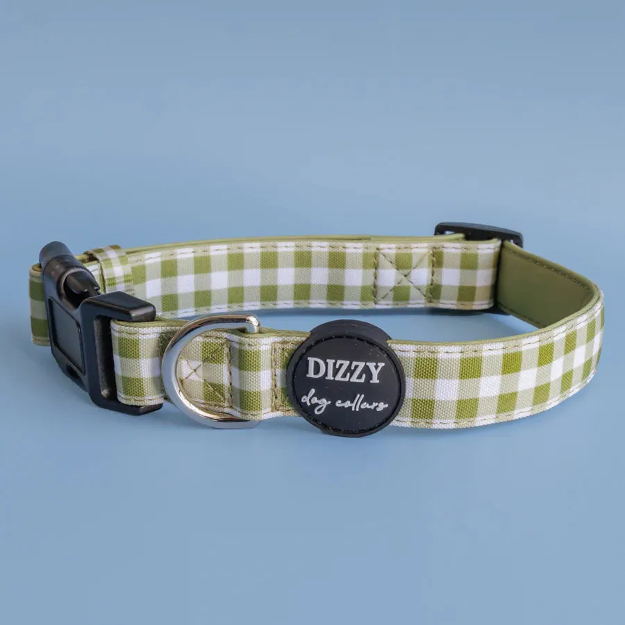 Olive Gingham Canvas & Neoprene Dog Collar