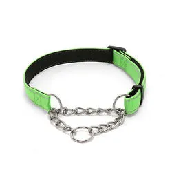 PAWS ASIA Factory Nylon Padded Reflective Adjusting Lightweight Large Dog Collar With Metal Chain