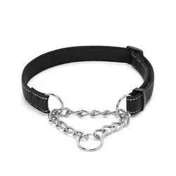 PAWS ASIA Factory Nylon Padded Reflective Adjusting Lightweight Large Dog Collar With Metal Chain